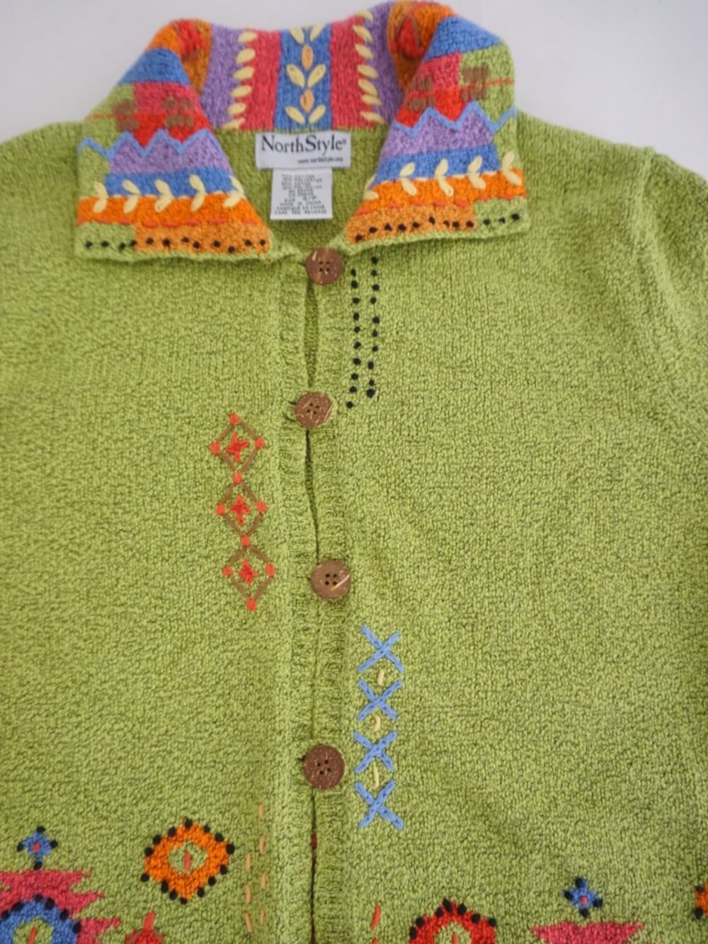 Vintage NorthStyle Green Southwestern Embroidered Button Cotton Blend Cardigan S - Picture 5 of 11